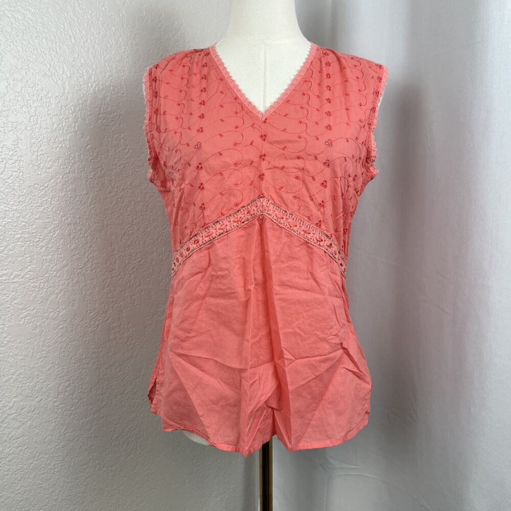 VTG Coquette Top Womens Medium Coral Embroidered Babydoll Cottagecore Y2K Boho